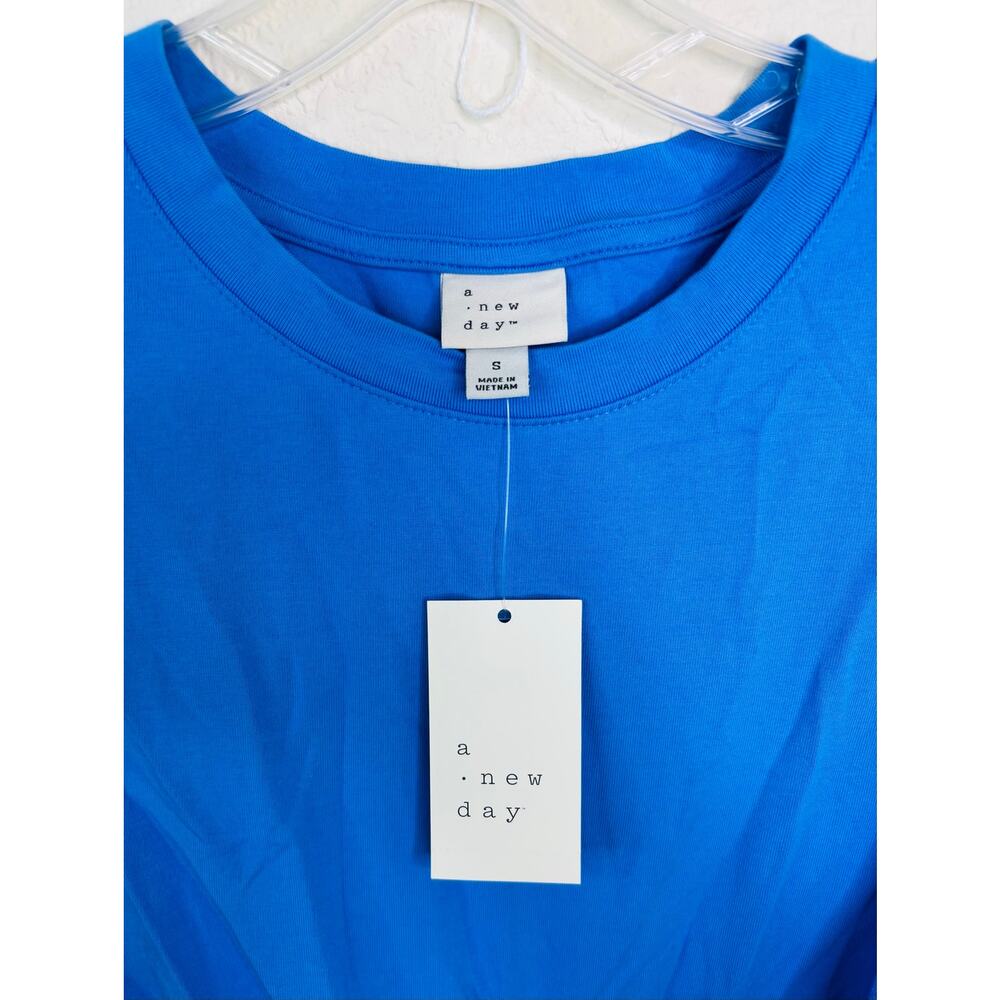 A New Day NWT Blue Knit T-Shirt Dress Side-Tie Front Closure Women Size Small - Picture 3 of 6